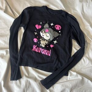 Women's Kuromi Long Sleeve Black Pink Skulls Hello Kitty Sanrio